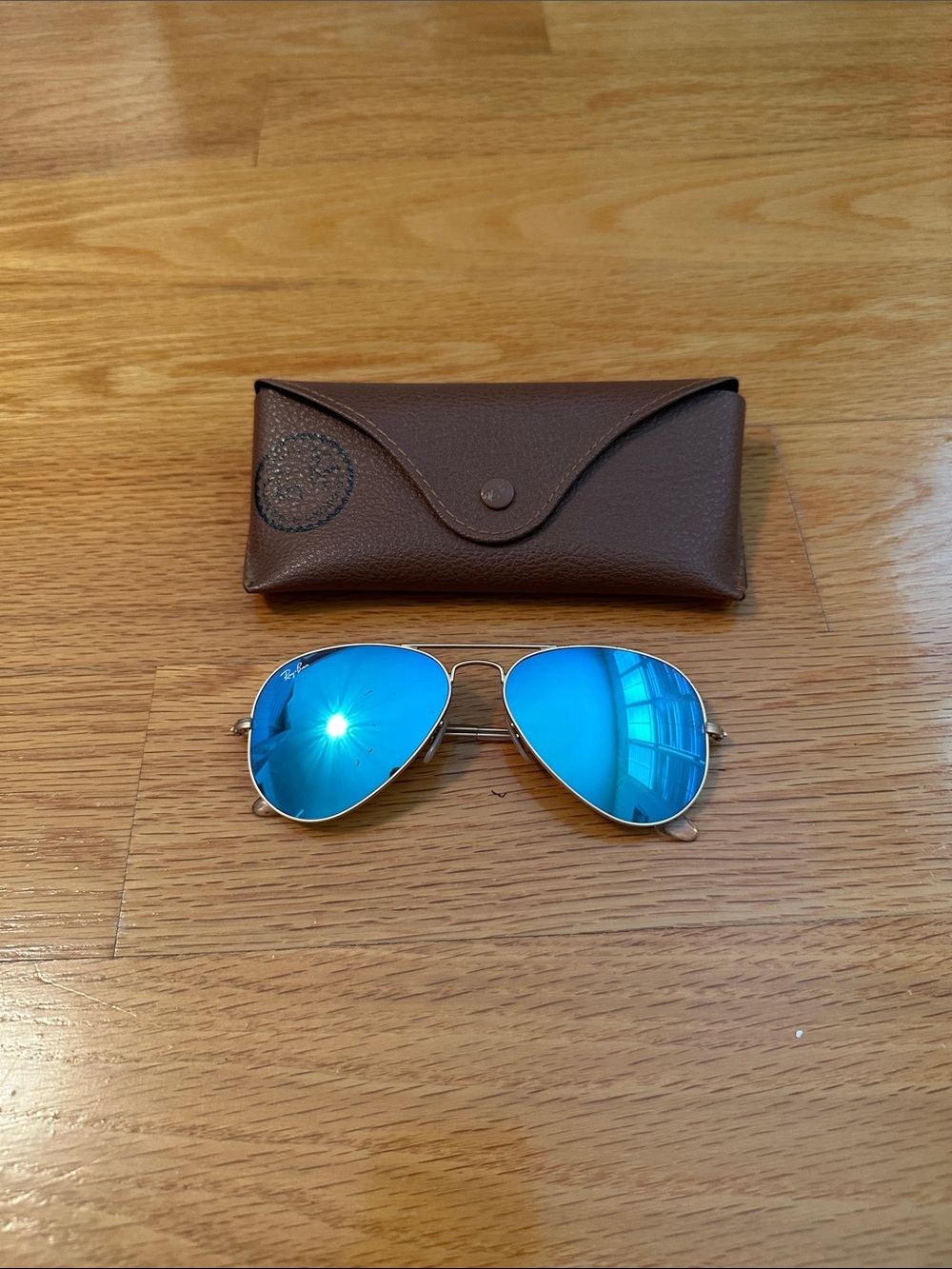 Ray Ban blue and gold aviator sunglasses